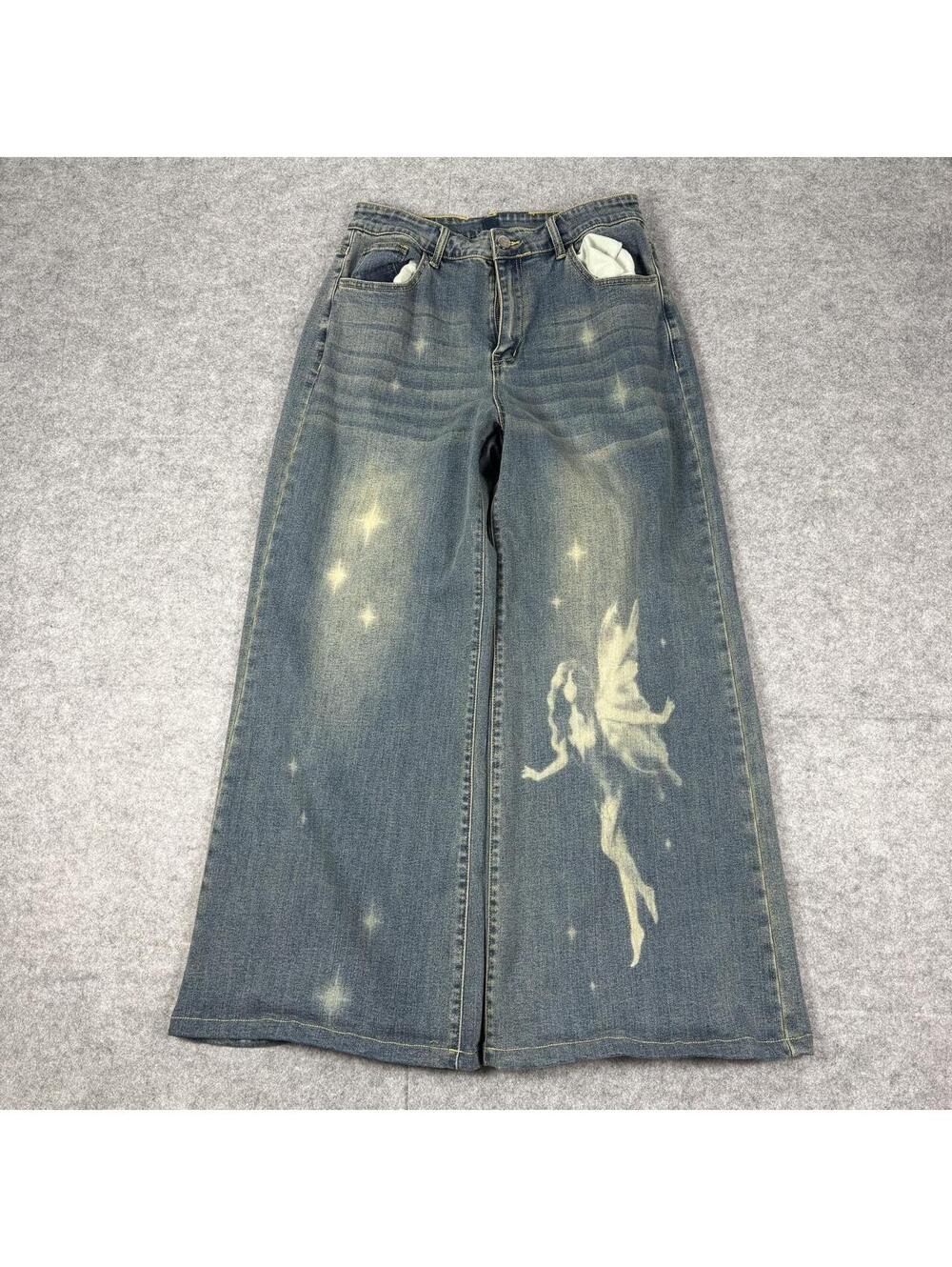 Women’s Y2K Current Mood Dollskill Fairycore Wide Leg Flared Jeans Baggy Size 30